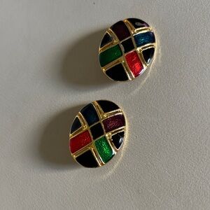 Vintage Enamel Multicolor Clip on earrings